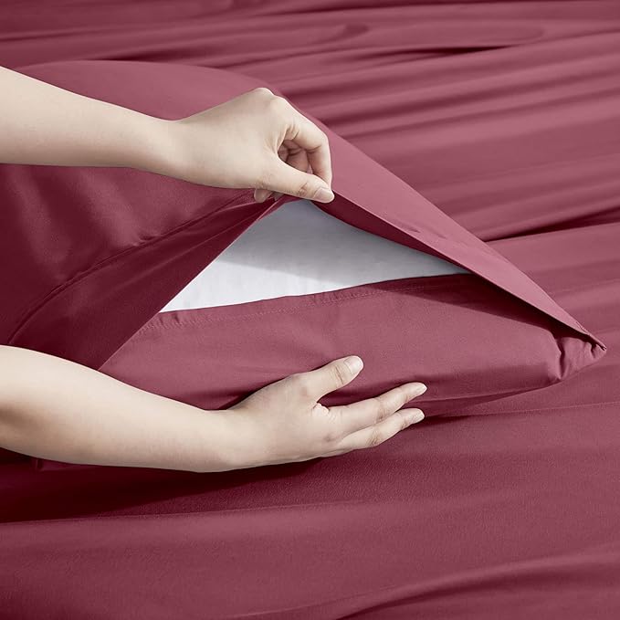 Nestl Extra Deep Twin Sheet Set - 4 Piece Breathable & Cooling Sheets - Hotel Luxury Bedding Set w/18-24 Inch Deep Pockets - Easy & Secure Fit - Super Soft, Wrinkle Free & Comfy - Burgundy Red