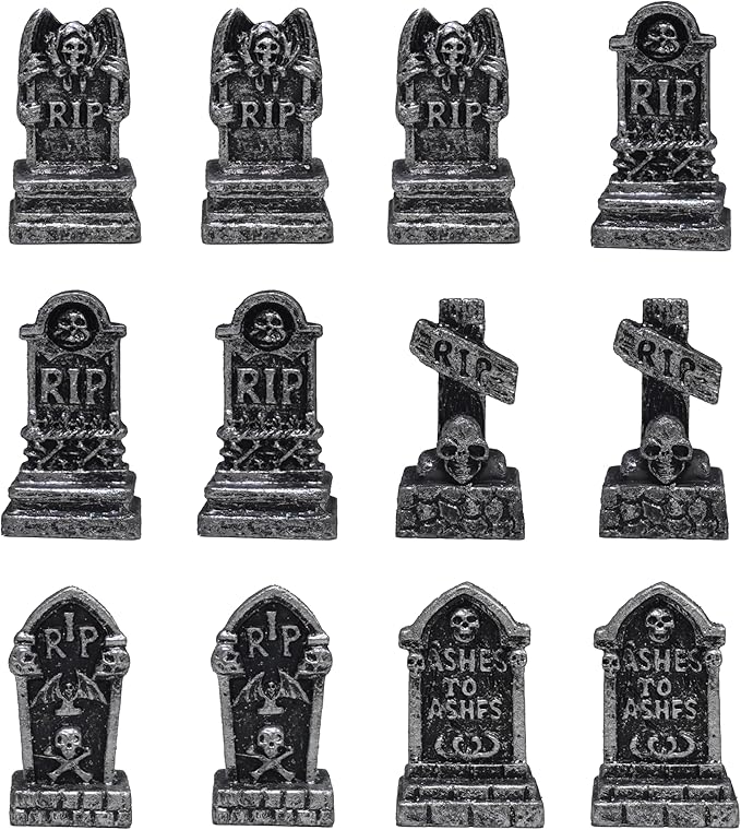 12PCS Mini Tombstones for Halloween Decoration, Resin Miniature Gravestones for Terrarium, Mini Headstones, Small Graveyard Set, Gothic Cemetery Figurines for Haunted House, Tabletop Displays