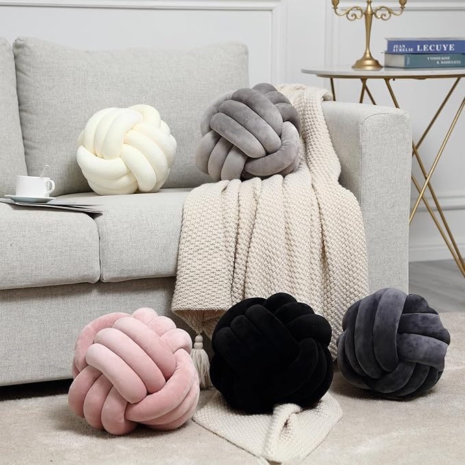 Petrella Knot Pillows Ball Round Throw Pillows Home Decor Cushion Decorative Aesthetic Throw Pillows,White 8inch