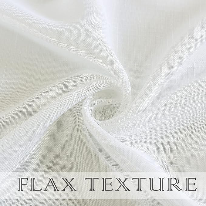 Randall Off White Linen Sheer Curtain Panel Sets of 2 with Eyelets Open Weave Faux Linen Window Treament for Living Room Bedroom Farmhouse, Elegant Nickel Grommet Top-54x84 Inch