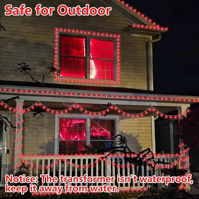 YEGUO 165ft 500 LED Halloween Lights Outdoor Waterproof, Red String Lights Indoor Plug in, 8 Modes Clear Wire for Halloween Holiday Home Tree Garden Patio Decor