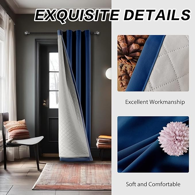 Soundproof 3 Layers Curtains Thermal Insulated Heavy Curtains 96 Inch Length 100% Blackout Grommet Soundproof Curtains for a Cozy and Quiet Bedroom Navy Blue 1 Panel 50x96 Inch