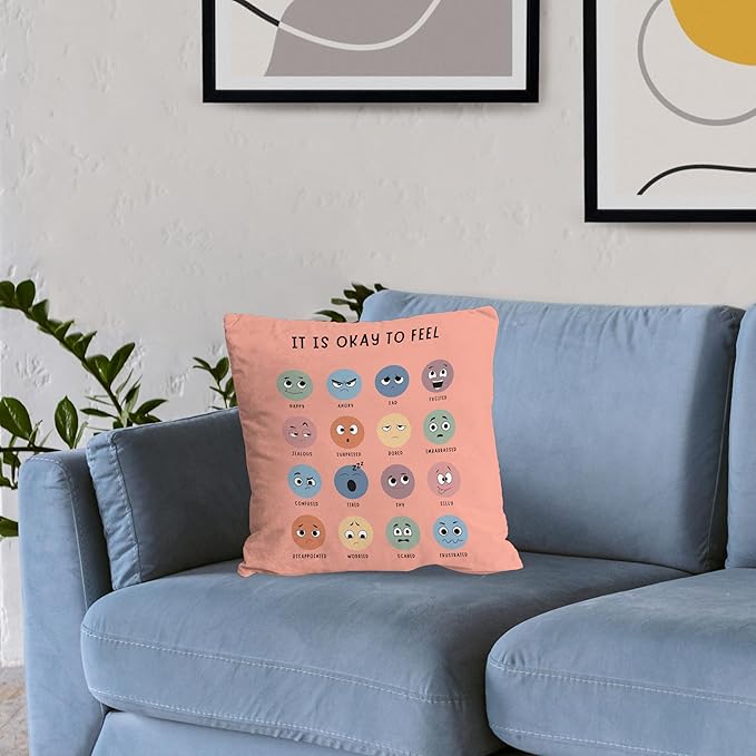 Nogrit Calming Corner, Mental Health Pillowcase Pink-Orange Pillow Cover, Counseling Office Must Haves Decor for Home Mental Health Counselor Gifts, Calming Corner Pillow Covers 18x18