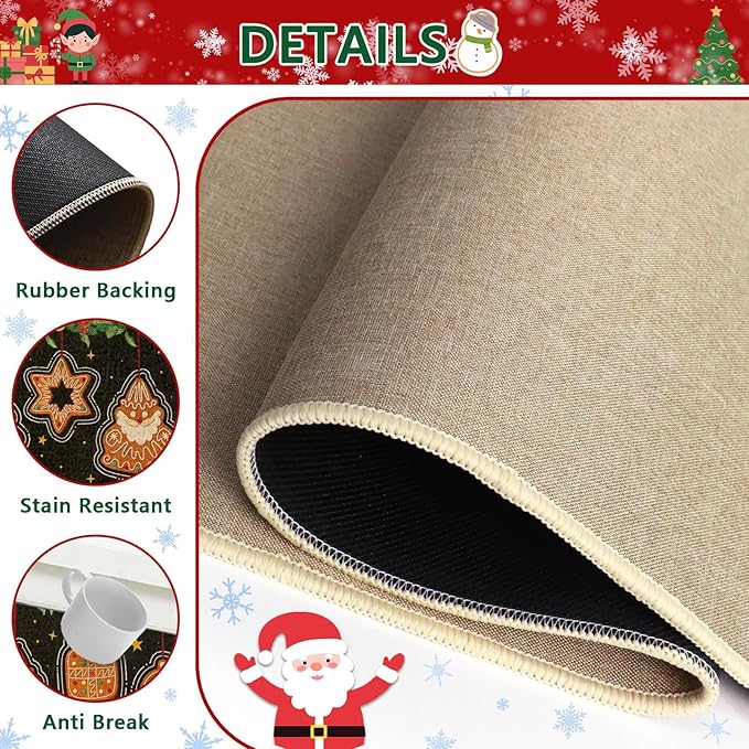 Christmas Gingerbread Kitchen Rugs and Mats Non Skid Washable Set of 2, Peppermint Candy Cookies Xmas Kitchen Mats for Floor Decor