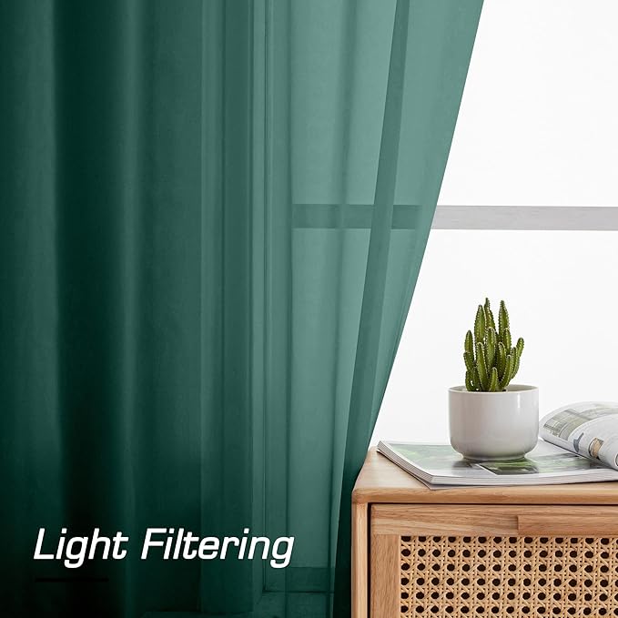 Aiyufeng Hunter Green Sheer Curtain Drapes 96 Inch Length 2 Panels for Living Room, Light Filtering Voile Green Drapes for Bedroom, Patio, Sliding Door, Each 42" W x 96" L