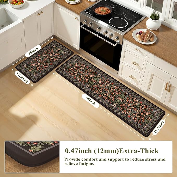Collive Kitchen Mats 2PCS, Cushioned Anti Fatigue Mat for Floor Non Skid Waterproof Kitchen Rugs, Black Comfort Standing Desk Rug for Office, Sink, Laundry, 17"x30"+17"x59"