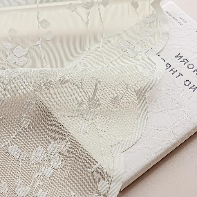 Ivory Lace Sheer Curtains – Vintage Branches Pattern Lace for Bedroom/Kitchen, Rustic Privacy Light Filtering Rod Pocket Drapes, Delicate Chic Window Treatments, 52W x 54L Inch, 2-Panel