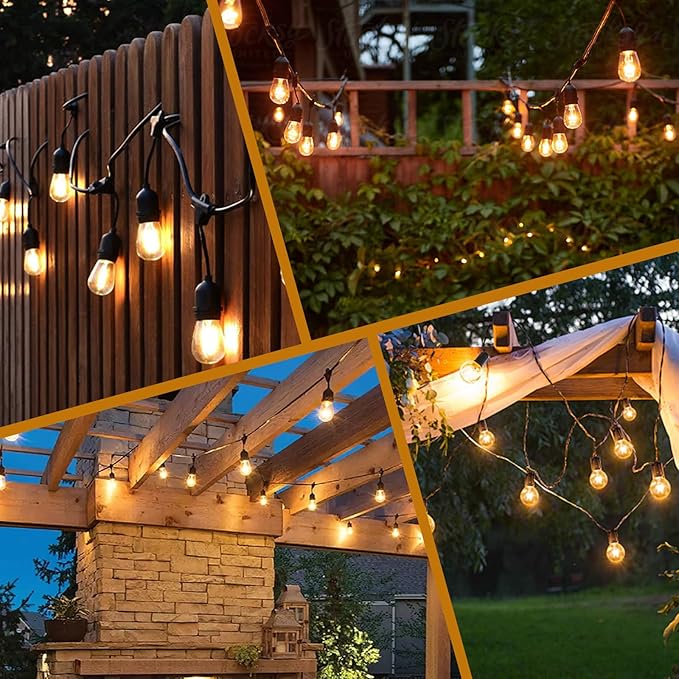 Waterproof Outdoor String Lights - 12Ft Commercial Grade Patio Lights Heavy Duty Light String Hanging Light Fixture with 11W S14 Bulbs for Deckyard Garden Porch Party Decor