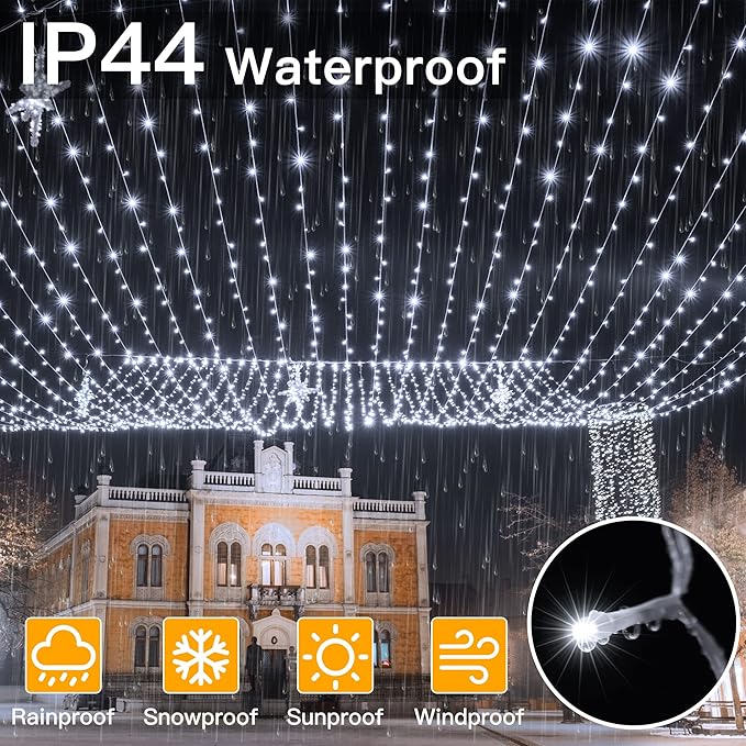 Ollny Christmas Lights Outdoor 800LED 262FT, Cool White Plug in Fairy Lights with Remote, 8 Modes Waterproof Timers Dimmable LED String Lights for Indoor House Outside Bedroom Patio Balcony
