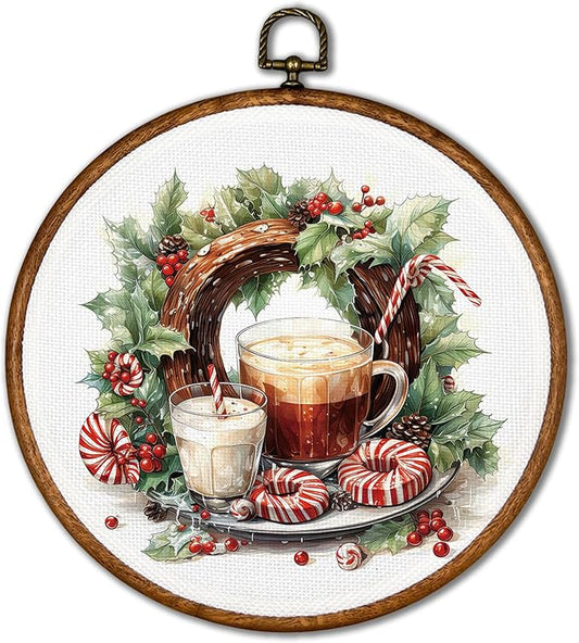 KSDUT Winter Wall Decor Art - Christmas Xmas Wall Art Canvas Frame Hanging Prints, Rustic Cozy Holiday Round Wall Art Decor for Home Farmhouse Decorations 10"x10"