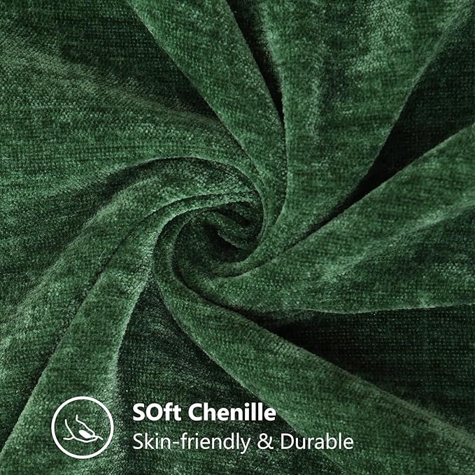 decorUhome Christmas Chenille Soft Throw Pillow Covers 22x22 Set of 2, Farmhouse Velvet Neutral Decorative Euro Pillow Covers with Stitched Edge for Couch Sofa Bed Home Decor, Green