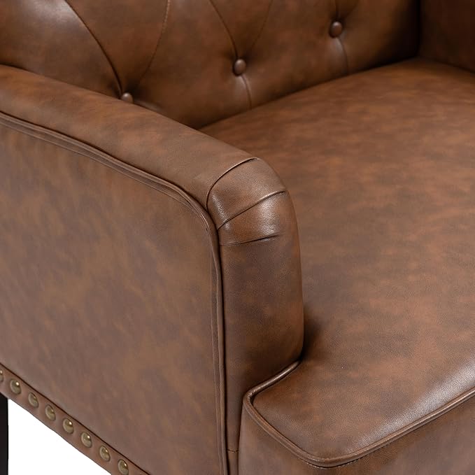 UIXE PU Leather Accent Chair, Modern Upholstered Armchair for Living Room, Comfy Arm Chair Single Sofa Reading Seat with Wooden Legs for Office Home Bedroom - Brown