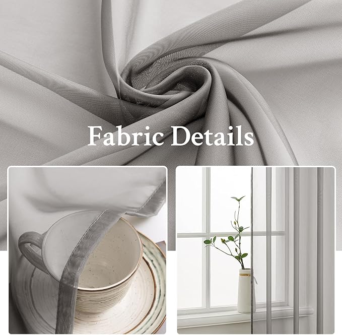 MIULEE 2 Panels Solid Color Sheer Window Curtains Elegant Window Voile Panels/Drapes/Treatment for Bedroom Living Room (54X54 Inches Grey)