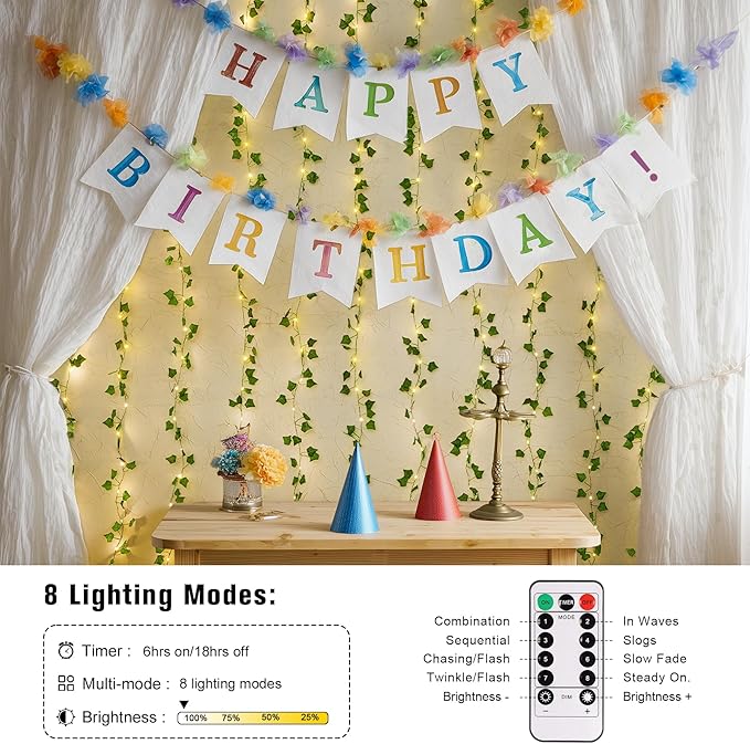 JMEXSUSS Vines Lights for Bedroom, 200 LED Vines Fairy Lights, Artificial Ivy Leaf Light for Wall Curtain Wedding Party Indoor Decor, 6.5ft x 6.5ft with Remote