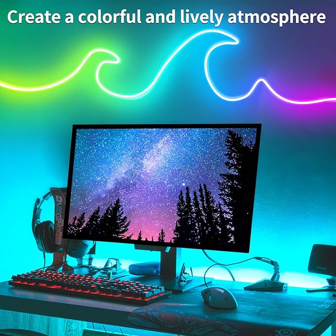 100ft LED neon Lights with Remote APP Control IP65 Waterproof Flexible Neon LED Strip Lights 24v RGB LED neon Rope Lights for Bedroom Room Outdoors Decor(2 Rolls of 50ft