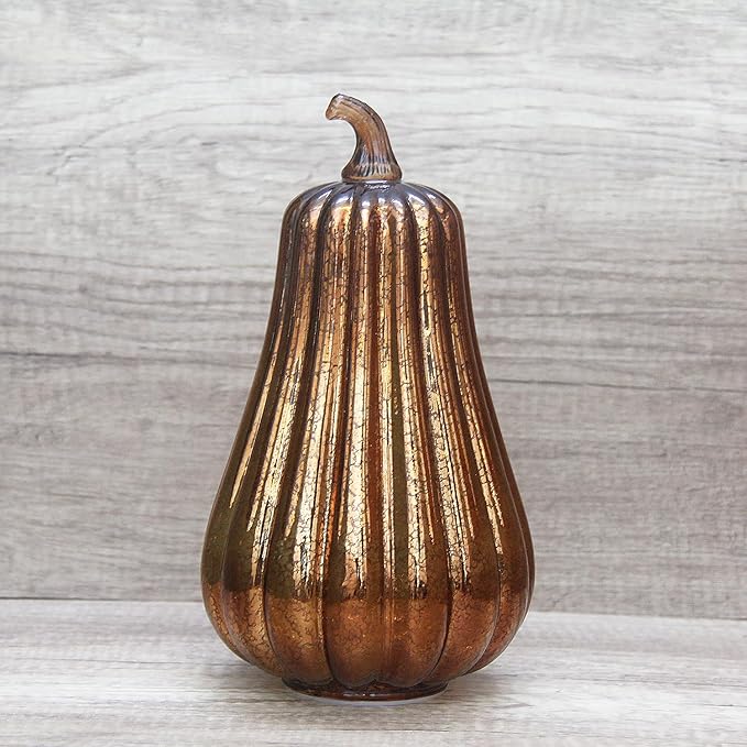 Mercury Glass Pumpkin Lights with Timer, Battery Operated Led Pumpkin Lights for Halloween Fall,Thanksgiving Rustic Decor (Coffee Common, 11")