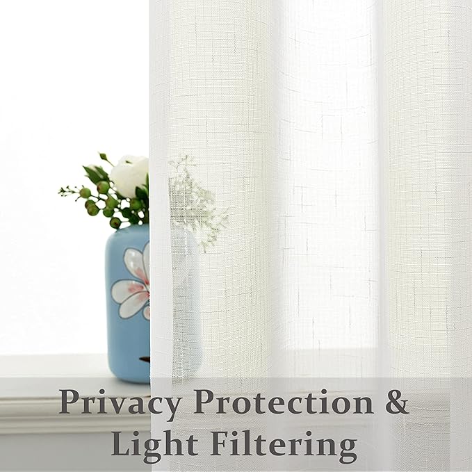 Randall Off White Linen Sheer Curtain Panel 72" Long Open Weave Faux Linen Window Treament Drape for Bedroom Farmhouse, Elegant Nickel Grommet Top, Sets of 2, 54x72 Inch