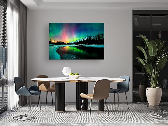 S01969 Wall Art HD Aurora Scenery Painting on Canvas Prints Stretched and Framed Pictures to Photo Ready to Hang for Home Decorations Office Wall Decor 24X36 inch