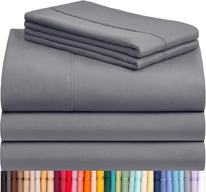 LuxClub 5 PC Split King Sheet Set Sheets Deep Pockets Wrinkle Free Cooling Sheets Machine Washable Hotel Bedding Silky Soft - Light Grey Split King
