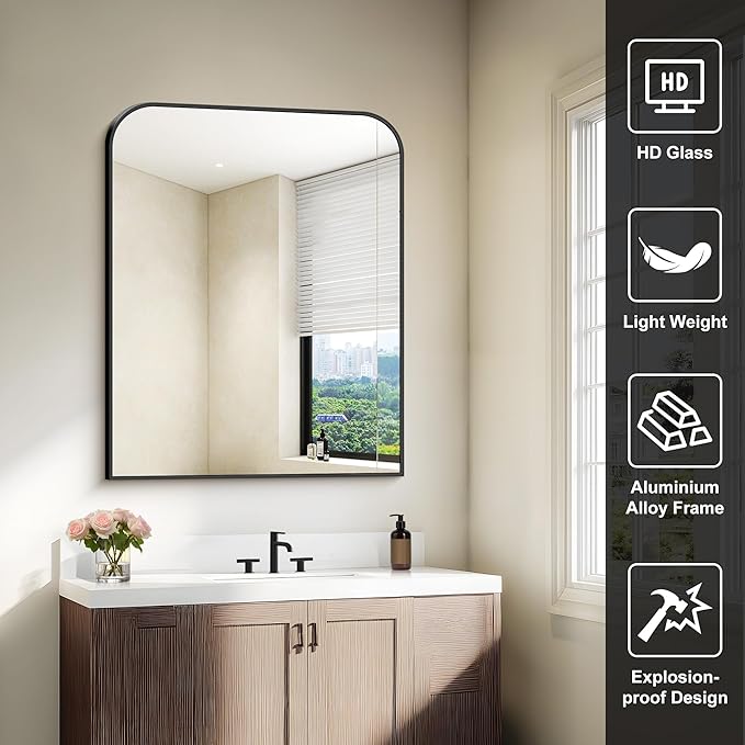 Bathroom Mirror, 30x36 inch Black Rectangle Wall Mounted Mirror with Thin Frame, Bathroom Vanity Mirrors for Over Sink, Entryway, Living Room, Bedroom