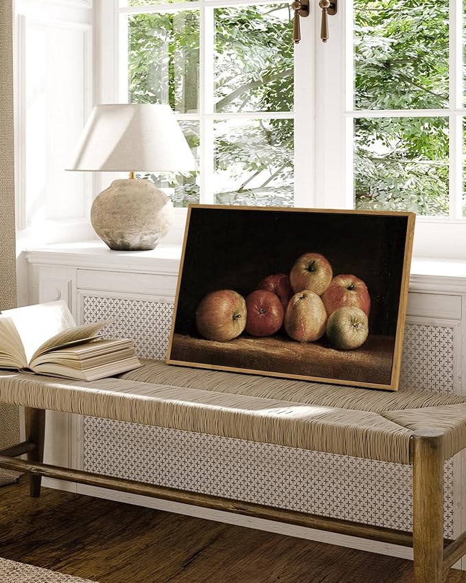 VIYYIEA Vintage Framed Apple Wall Art, Kitchen Bedroom Dining Room Fruit Art Decor, Still life of apples Canvas Print Paintings, French Country Home Farmhouse Dark Decor, 16x24 Inch