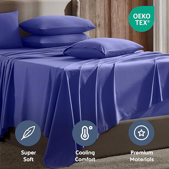 Nestl Extra Deep Twin Sheet Set - 4 Piece Breathable & Cooling Sheets - Hotel Luxury Bedding Set w/18-24 Inch Deep Pockets - Easy & Secure Fit - Super Soft, Wrinkle Free & Comfy - Royal Blue