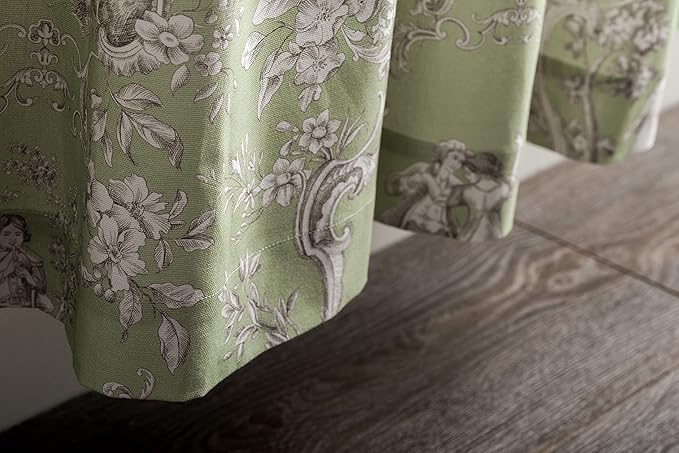 Maison d' Hermine Curtains for Living Room 100% Cotton 84 inch Length One Panel Light Filtering Toile Curtains for Bedroom Windows with Rod and Loop Pockets Drapes (Joli Jouy Green, 50" W x 84" L)