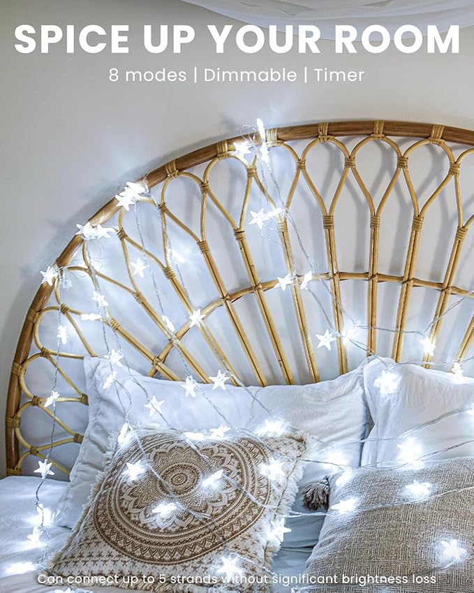 Star String Lights 59 Ft 100 LED Christmas Lights Plug in with Remote Timer 8 Modes Connectable Fairy Light for Bedroom Xmas Indoor Outdoor Decor, Cool White