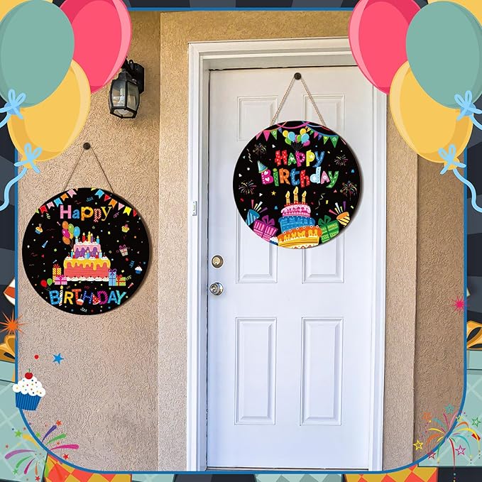 Blosssound 3 Pcs Door Decorations Front Hanging Door Sign Hanging Ornament Wooden Wall Sign Hanger for Celebrations Farmhouse Home Living Room Party Supplies(Birthday)
