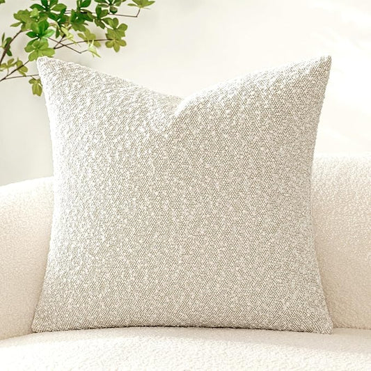 Woaboy Pack of 1 Decorative Boucle Throw Pillow Covers Textured Square Euro Pillowcaes Accent Solid Cozy Soft Cushion Covers Home Decor for Sofa Couch Living Room Bed,24x24 Inch Beige