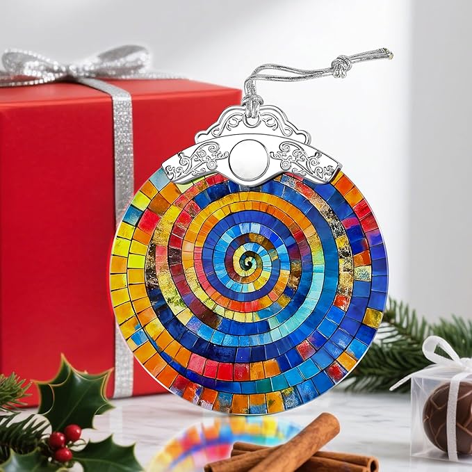 Stained Glass Ornament, Christmas Ornament, Hanging Ornaments for Home Decor & Christmas Tree Ornaments – Exquisite Holiday Decor, Xmas Gifts & Holiday Present - Rainbow Spiral