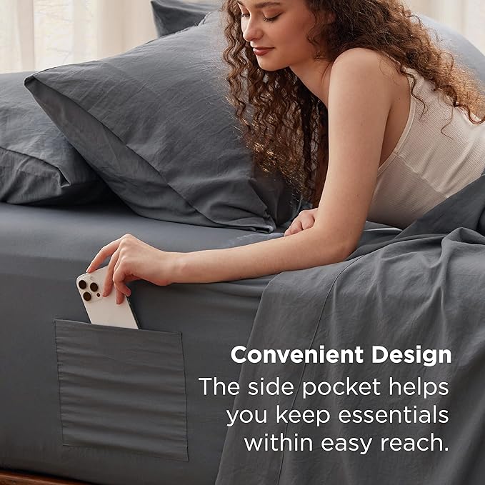Bedsure Deep Pocket Queen Sheets - 6 Piece, Prewashed Ultra-Soft Queen Sheet Set, Fits Mattresses Up to 18 Inches Thick, Breathable & Secure Fit, Hotel Luxury Bedding, Grey