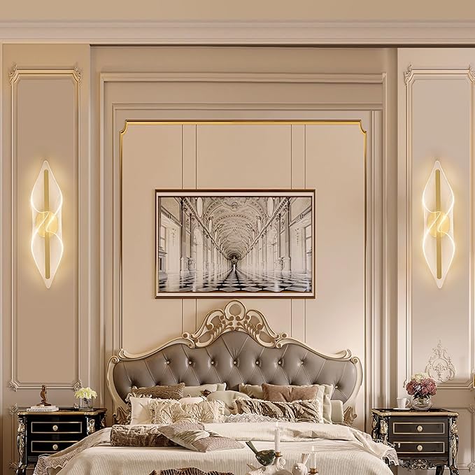 Gold Wall Lights 22.4In Acrylic Wall Sconce with Remote Control LED Dimmable Sconces Wall Lighting for Living Room Hallway Bathroom Bedroom Stairs