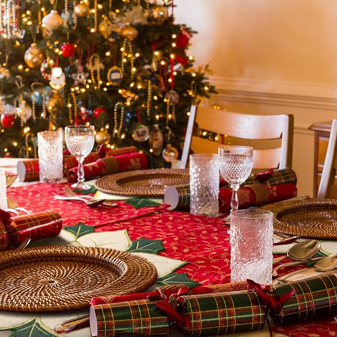Christmas Placemats Set of 6 Christmas Embroidered Placemats 14 x 14 Inch Round Elegant Double Layer Appliqué Poinsettia Xmas Flower Place Mat Table Decorations for Home Dining Holiday