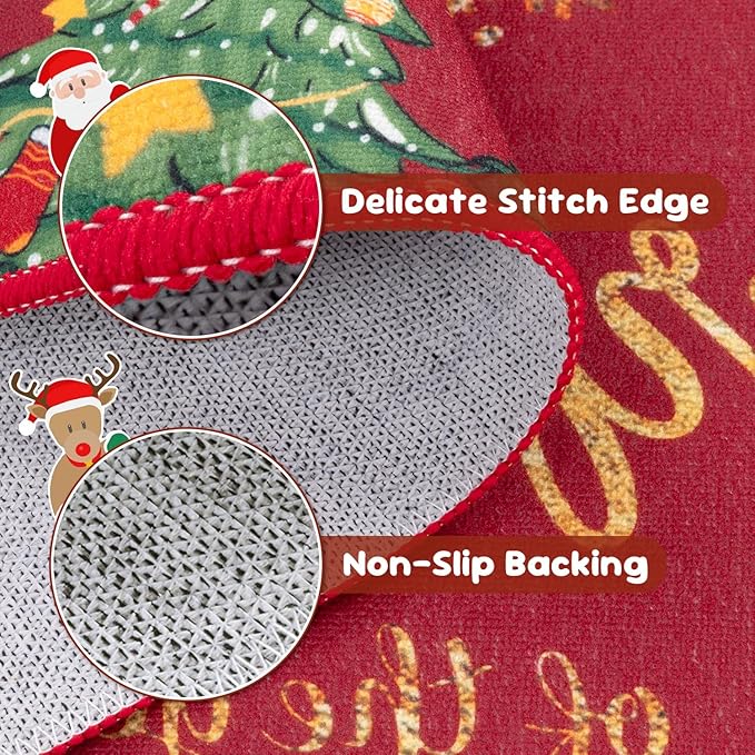 Yamaziot Christmas Kitchen Rugs Sets of 3, Non Slip Kitchen Mats for Floor with Rubber Backing, Holiday Christmas Trees Snowflake Runner Rug Decor Home Decorations for Kitchen, Laundry Room, Hallway