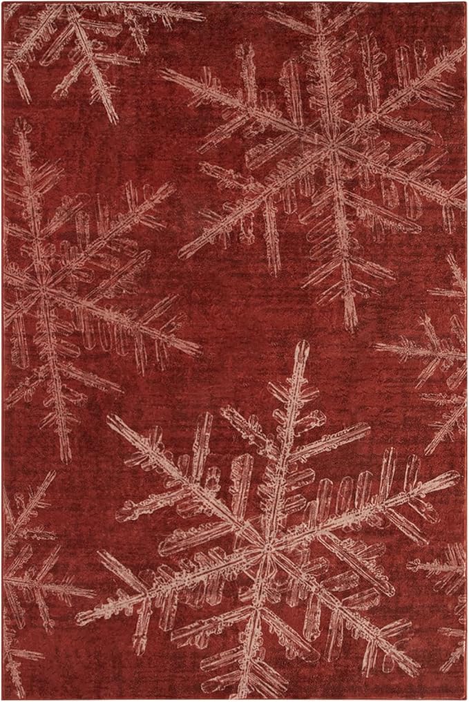 Lahome Snowflake Christmas Area Rugs, 5x7 Indoor Christmas Rug for Bedroom Non Slip Washable Living Room Rugs Holiday Decor Soft Red Rug Throw Carpet for Entryway Kitchen Dining Room(5'x 7',Red)