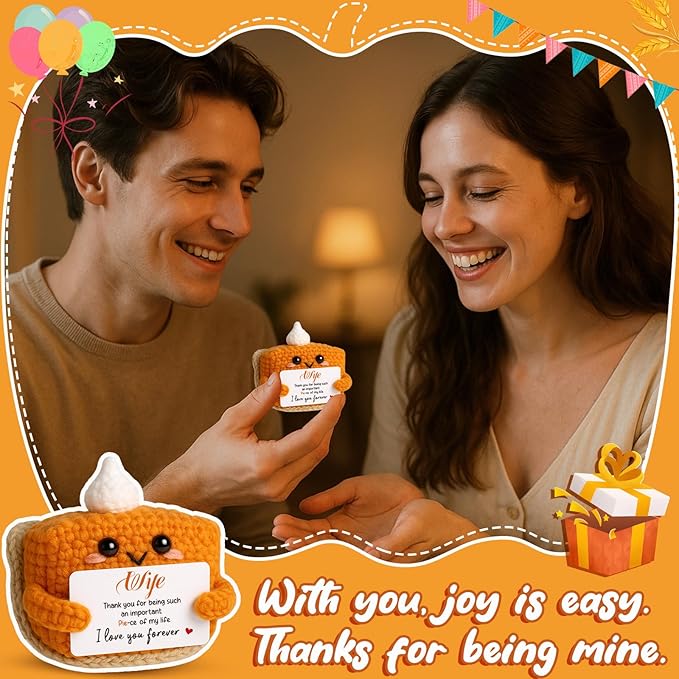 Thank You Gifts for Wife Ideas, Mini Crochet Pumpkin Pie Plush Birthday Gifts for Wife from Husband, Halloween Thanksgiving Christmas Stockings Stuffer Emotional Small Cute Decorations