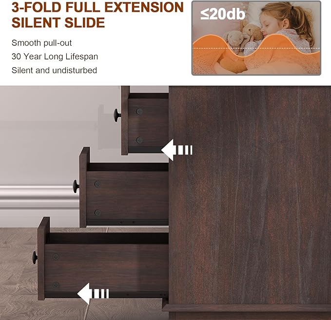 HIFYOBRO End Table Set of 2, 3 Drawers & Charging Station, Type-C & USB Port & Power outlets, Narrow Wooden End Table, Side Table with Storage for Living Room, Bedroom Nightstands