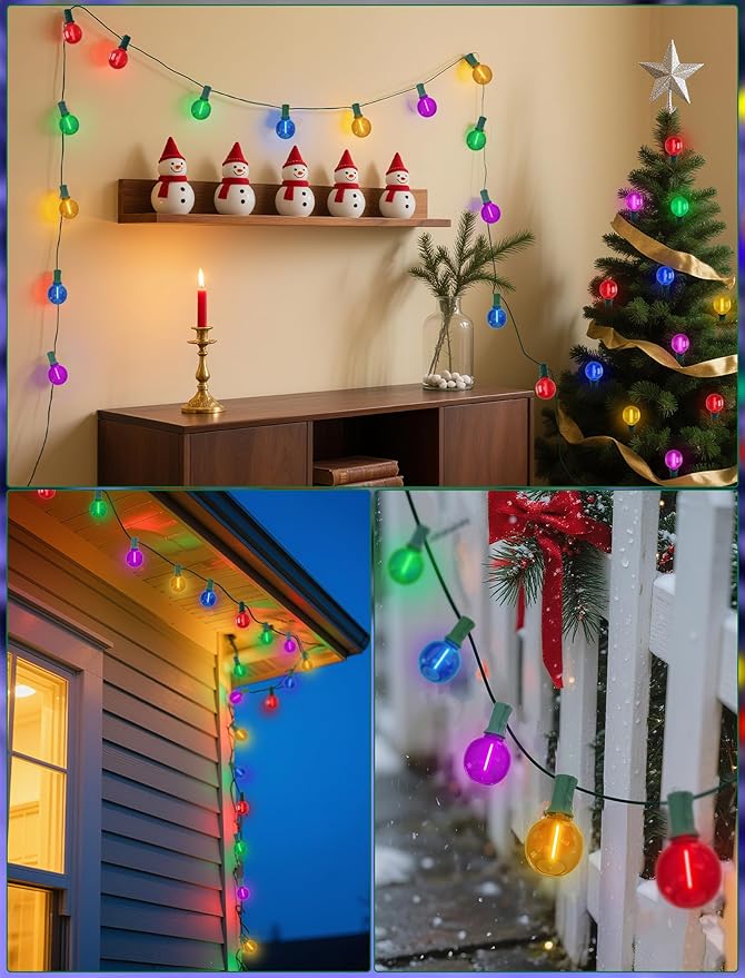 SUNSGNE 25FT LED Globe Christmas Lights with 25 Shatterproof G40 LED Clear Multicolor Round Bulbs, Waterproof Colorful Christmas String Lights for Patio Backyard Porch Balcony Gazebo Party Decor