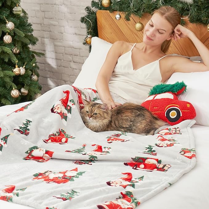 Cozy Bliss Gnome Throw Blanket Christmas Blanket Warm Plush Throw Blanket,Ultra Soft Cozy Blanket for Couch,Sofa and Bed(Xmas Gnome in Truck,50"x60")