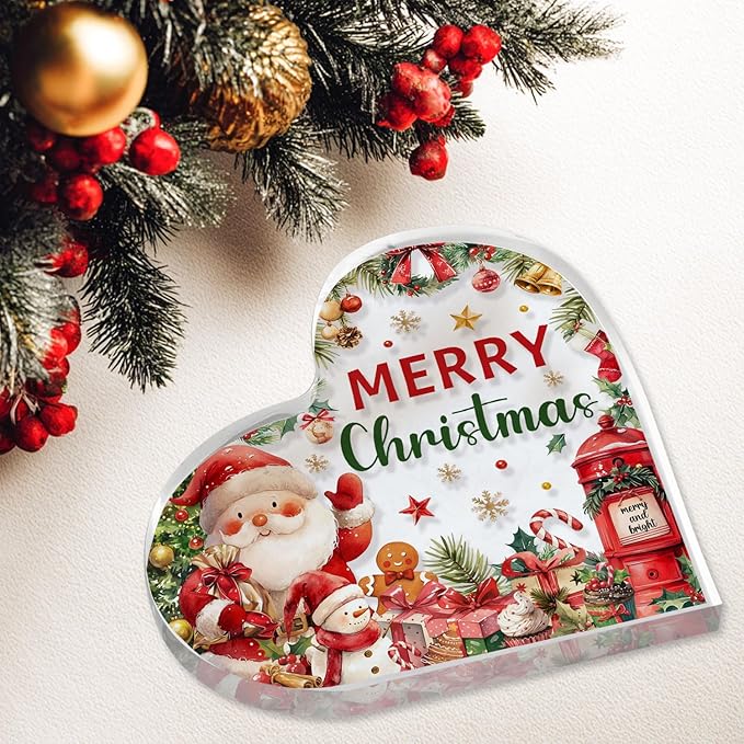 Christmas Home Decorations 3.9 Inch Christmas Plaque Acrylic Santa Decor Plaques for Family Friends Table Decor