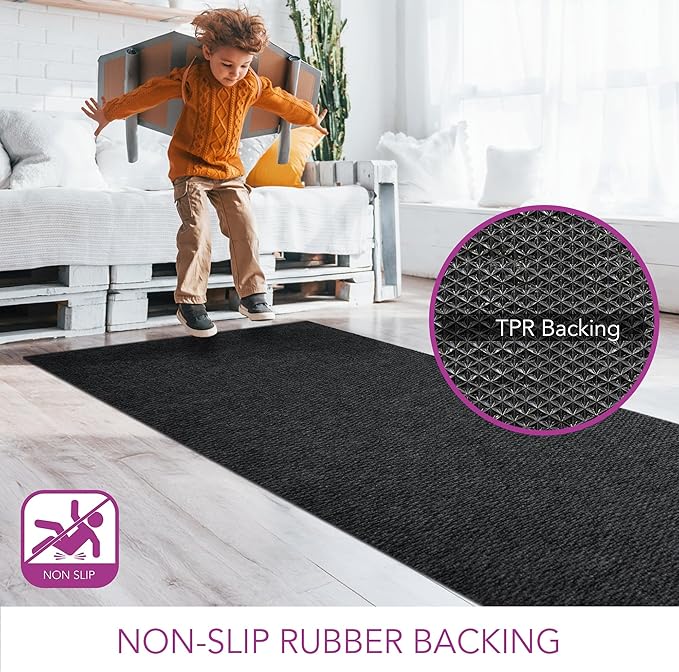 iCustomRug Mudroom Mat – 4x8ft Black, Indoor/Outdoor, Non-Slip Rubber Backing, Low-Profile All-Weather Carpet, Non-Shedding & Easy Care, Entryway Mat Ideal for High Traffic Areas