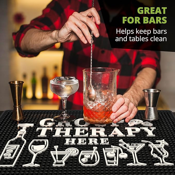 Group Therapy Bar Mat for Countertop - Ideal for Bartending & Home Bar Spill-Proof, Durable, Non-Slip Rubber Mat - Large Size 18"x12" - Bar Mats for Home Bar - Thick Rubber Mat