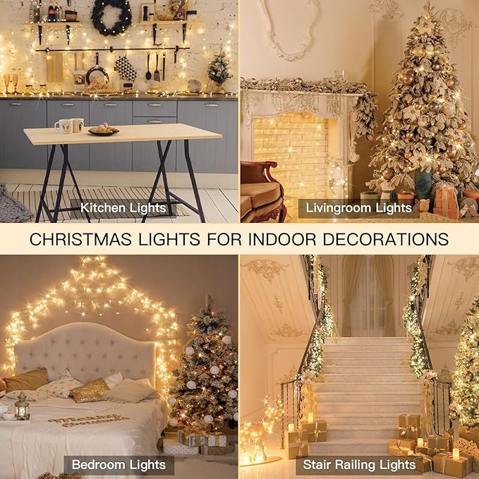 suddus Indoor String Lights with Remote, Warm White Christmas Lights Plug in with Timer, 33ft 100 LED Twinkle Fairy Lights for Bedroom Xmas Tree Wreath Patio Garden Party Outdoor Decorations
