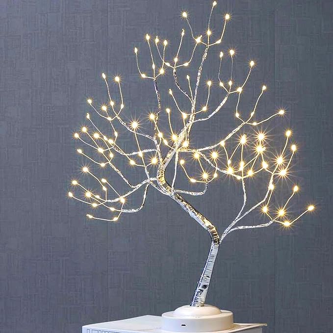 FUCHSUN 108 LED Tabletop Bonsai Tree Light Warm White Fairy Lamp with Timer 8 Modes Battery/USB Powered for Living Room Bedroom Home Christmas Decoration (Silver Branches)
