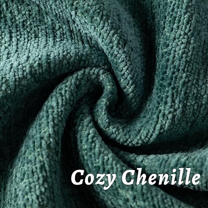 Green Decorative Throw Pillow Covers 26x26 Inch Set of 2 Cozy Soild Chenille Cushion Cases Soft Textured Square Couch Pillows Cover Boho Accent Farmhouse Pillowcases for Sofa Bed