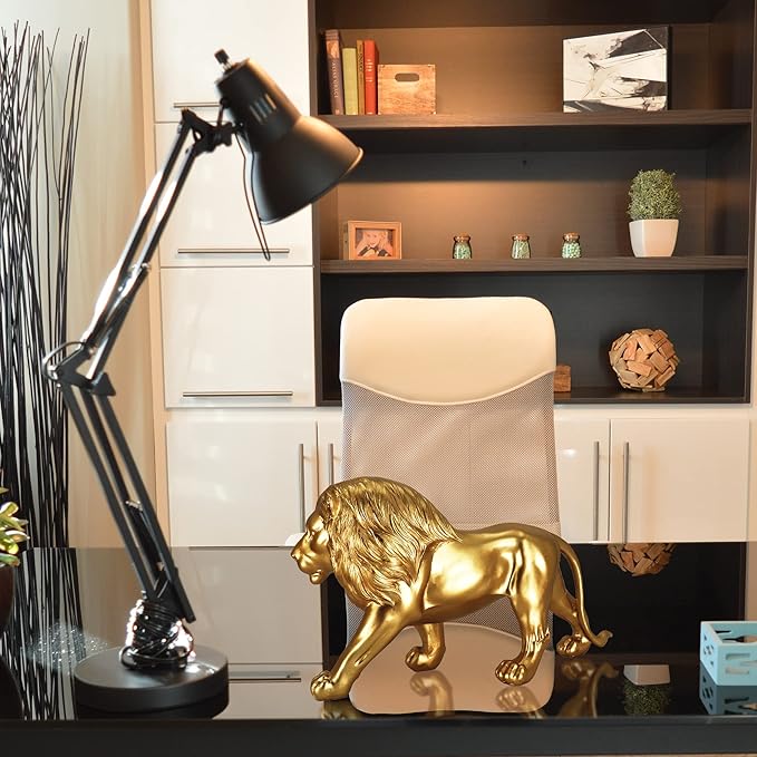 12" Decoration Collectible Gold Lion Statue, Desk Decor, Room Decor, Home Decor, Modern Art Sculpture, Handmade Resin Animal Statue, Gift for Women,Brother,Friend