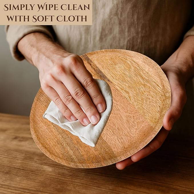 Alpha Living Home 13” Wooden Charger Plates - Set of 2, Handcrafted Round Rustic Dinnerware for Table Décor, Weddings, Thanksgiving, Parties, and Everyday Dining (Natural)