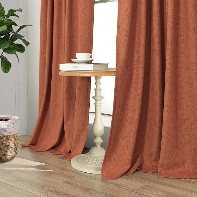Rust Blackout Curtains for Living Room 102 Inch Length 2 Panels Set Linen Textured Thermal Terracotta Black Out Window Drapes for Bedroom Patio Sliding Glass Door Vertical Blinds Home Office 102 Long