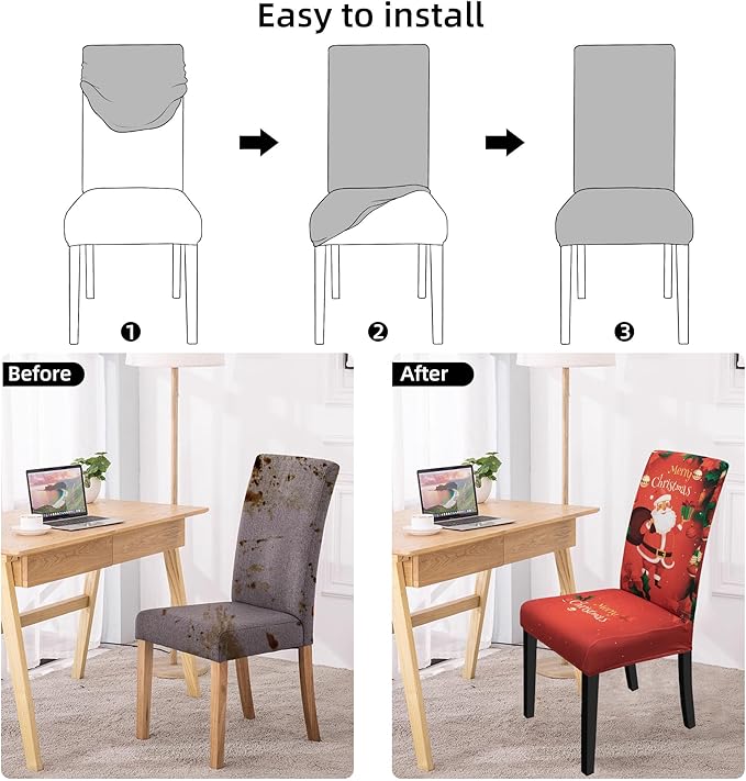 Christmas Chair Covers for Dining Chairs, Dining Room Chair Covers Set of 4, Stretch Parsons Chair Slipcovers, Removable Washable kitchen Chair Cover for Home Hotel Banquet Holiday Decoration